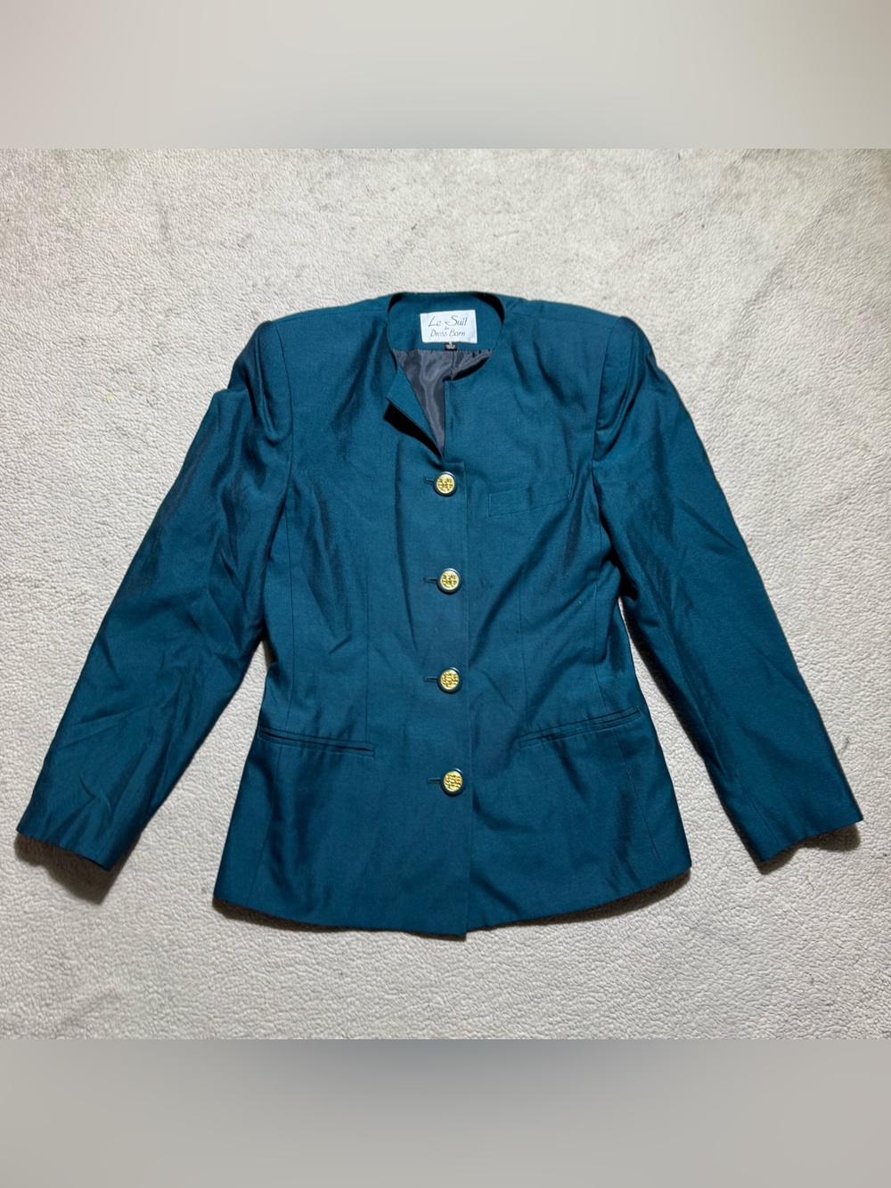 Le Suit Blazer Womens 4 Dress Barn Dark Teal Button-Up Lined Shoulder Pads Top